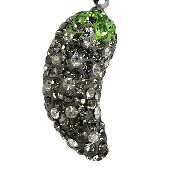 Grey Chili Crystal Pendant Necklace, Grey and Green Small Chili Pendant Necklace - Picture 4 of 6